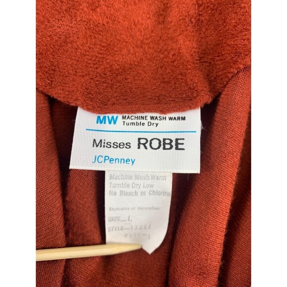 JcPenney Misses Robe Vintage Velour Quilted Collar Brown Rust Tie Belt Womens L - Picture 9 of 13